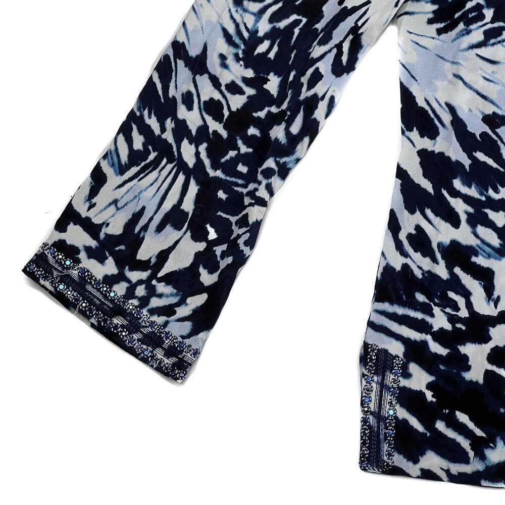 St. John Vintage Silk Split-Neck Blue Crystals Animal Print‎ Blouse Size L - Picture 5 of 10